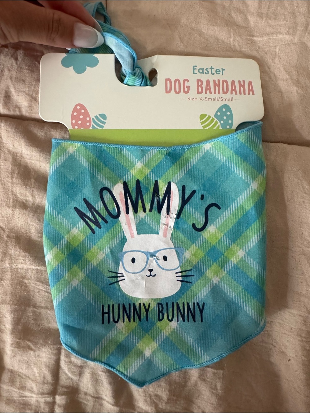 Mommy's Hunny Bunny Plaid Dog Bandana - Blue & Green